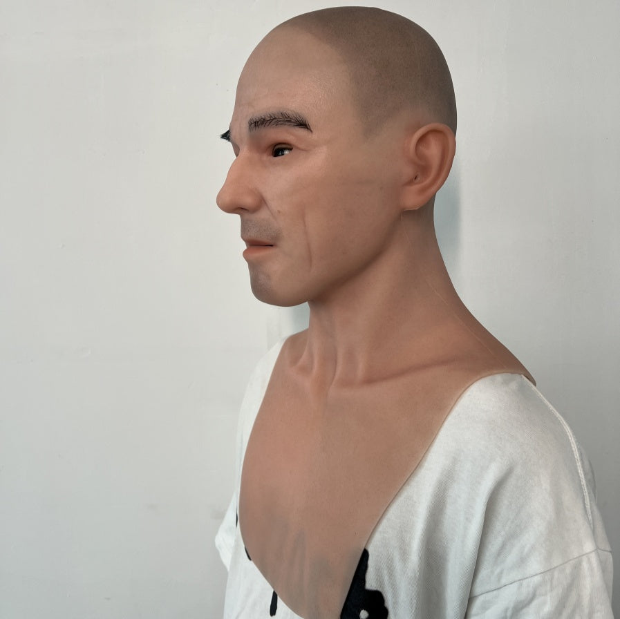Máscara de silicona masculina calva ultrarrealista – Máscara de cabeza completa para disfraz, cine y transformación diaria