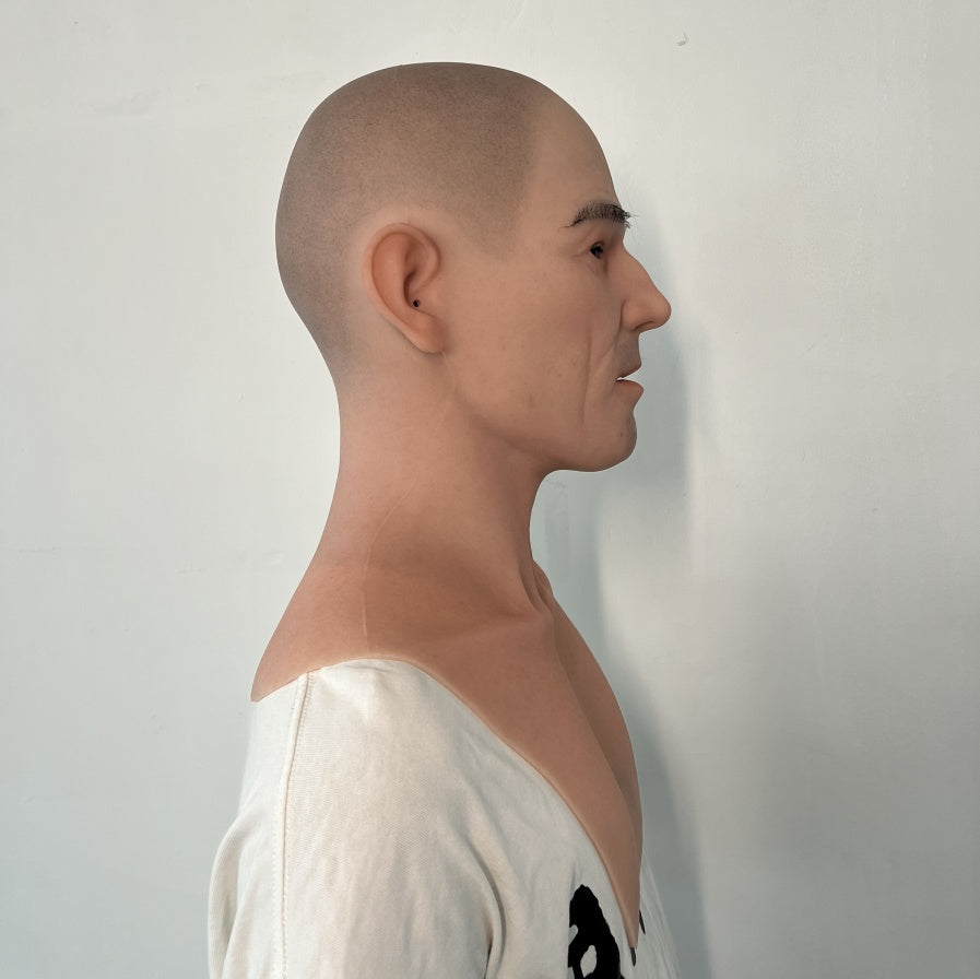 Máscara de silicona masculina calva ultrarrealista – Máscara de cabeza completa para disfraz, cine y transformación diaria
