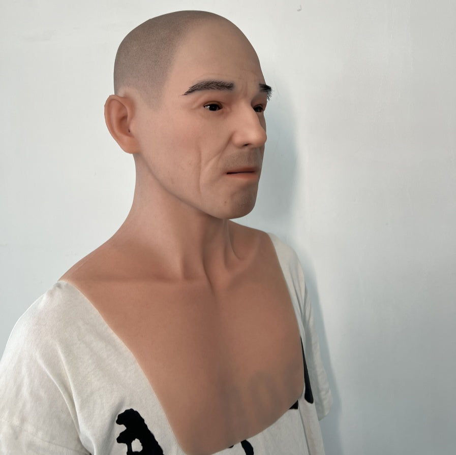 Máscara de silicona masculina calva ultrarrealista – Máscara de cabeza completa para disfraz, cine y transformación diaria