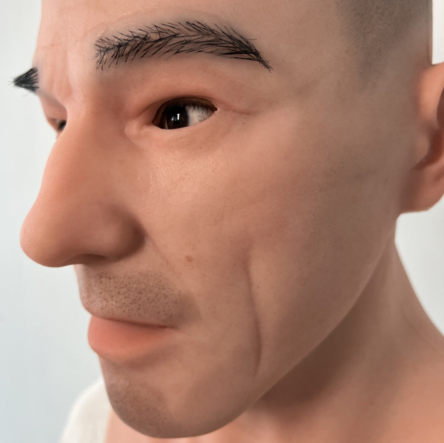 Máscara de silicona masculina calva ultrarrealista – Máscara de cabeza completa para disfraz, cine y transformación diaria