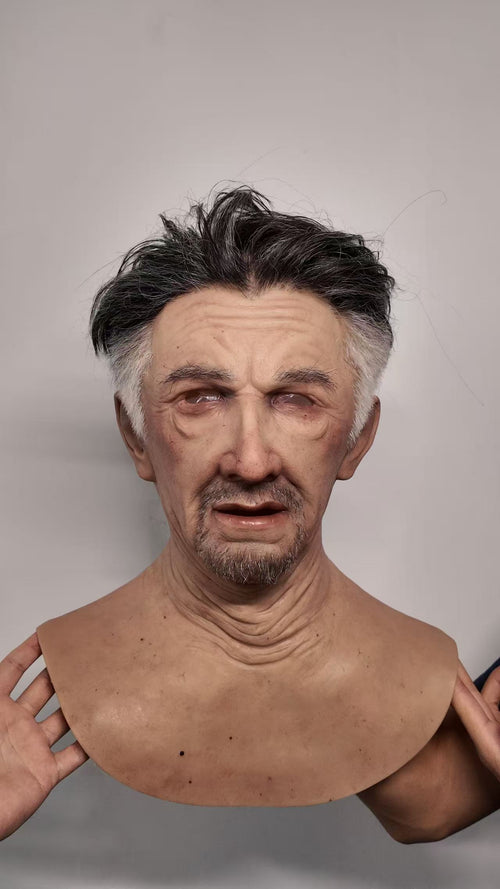Hyper Realistic Old Man Silicone Mask with Hair – Movie Quality Aging Face Mask for Film, Prank & Disguise