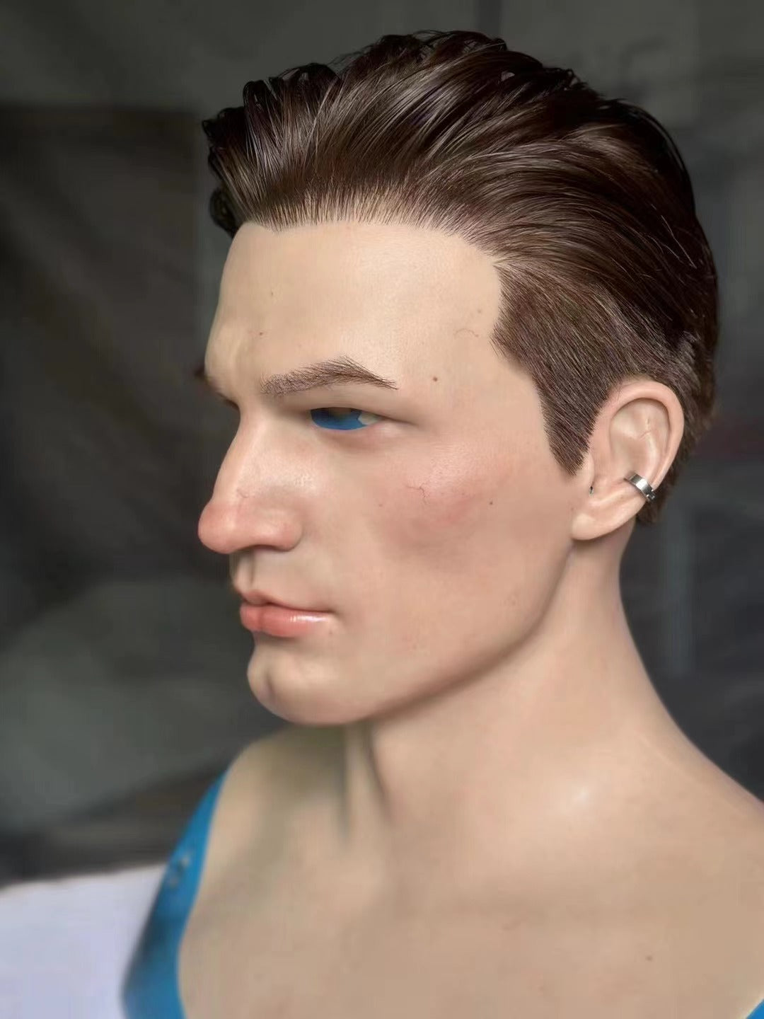 Máscara de silicona ultrarrealista de cabeza completa de hombre asiático joven – Máscara de disfraz de cosplay color piel natural con pelo