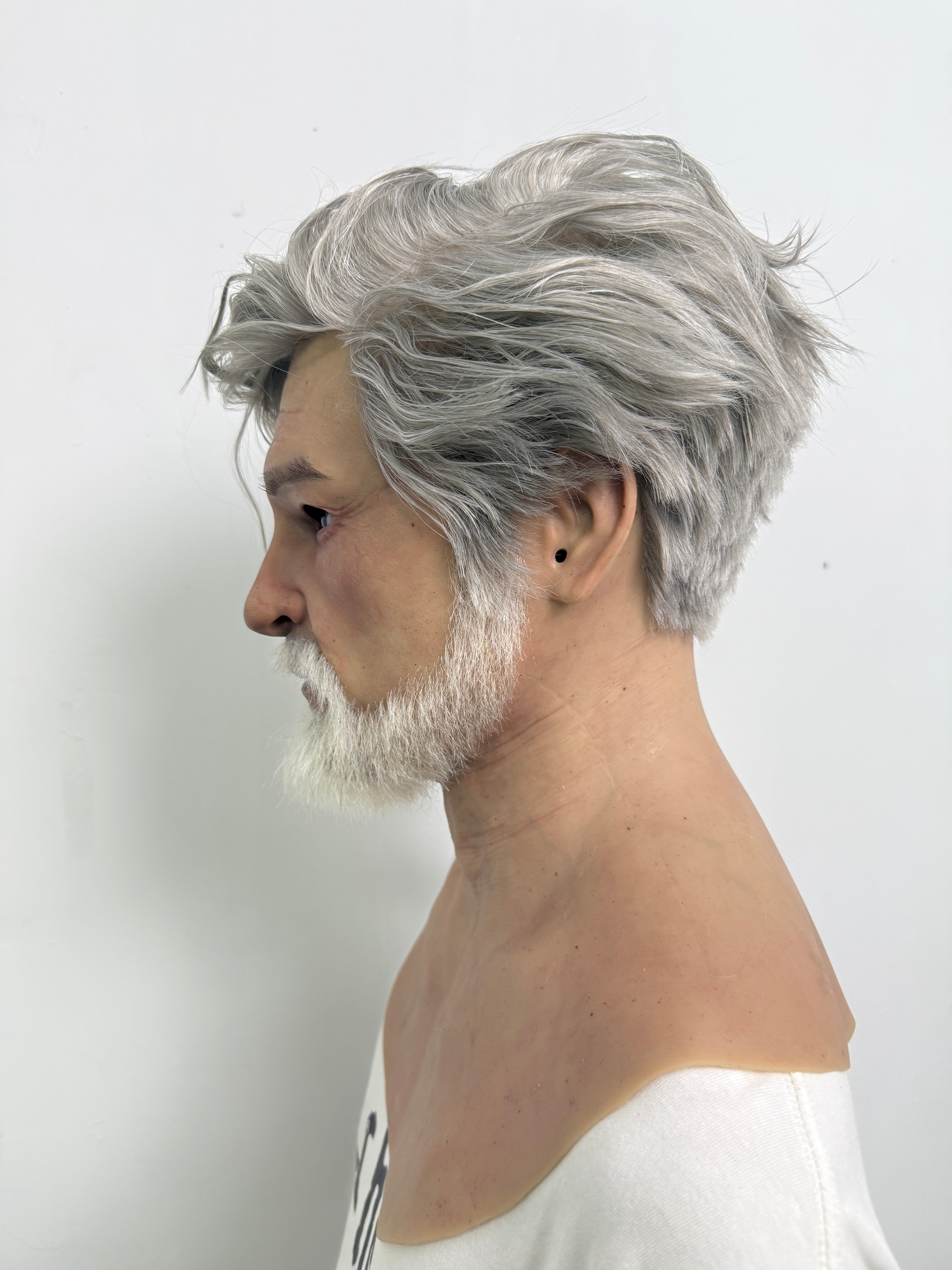 Ultra Realistic Old Man Silicone Mask Full Head with Beard for Cosplay & Film