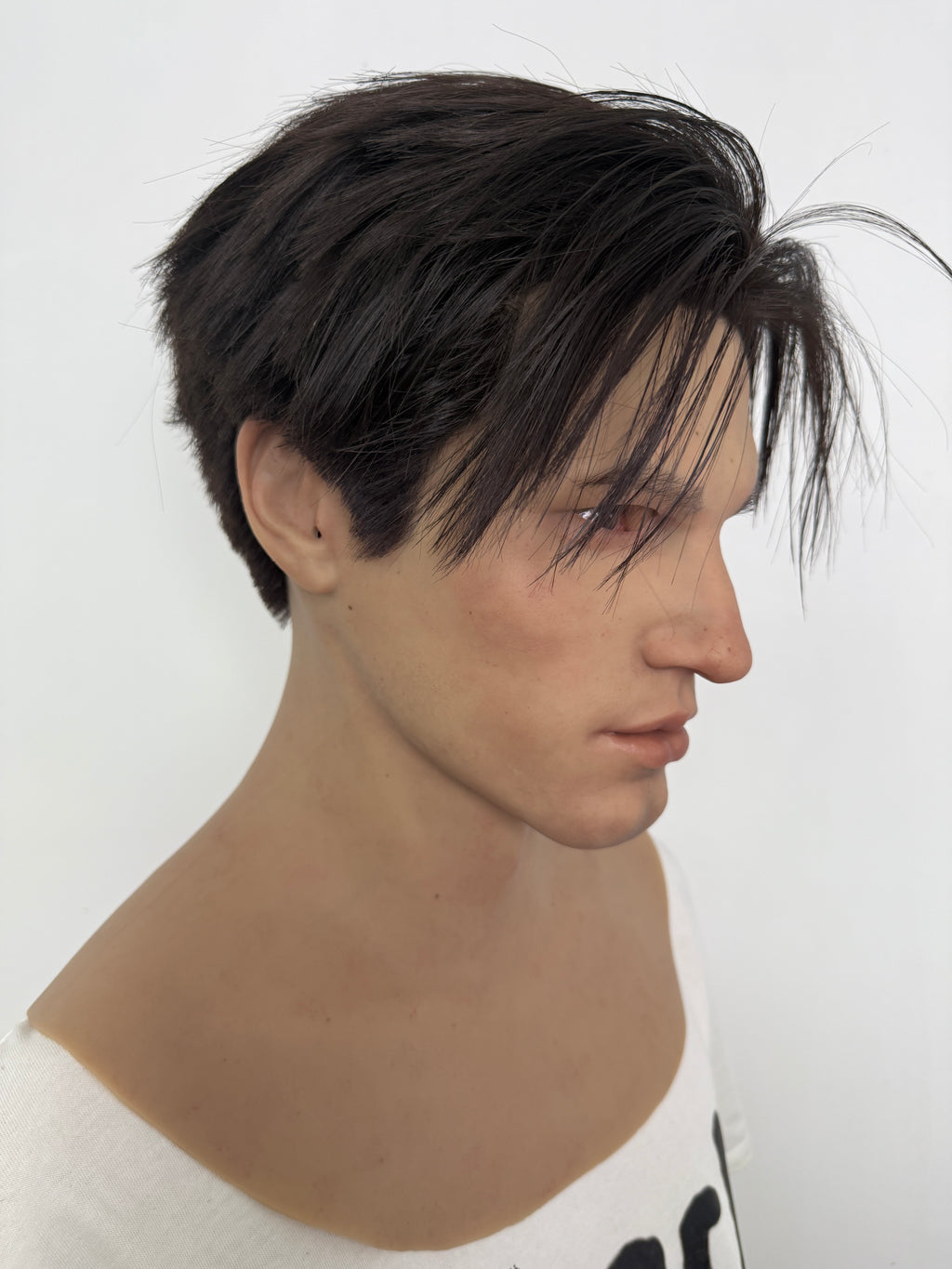 Máscara de silicona ultrarrealista de cabeza completa de hombre asiático joven – Máscara de disfraz de cosplay color piel natural con pelo