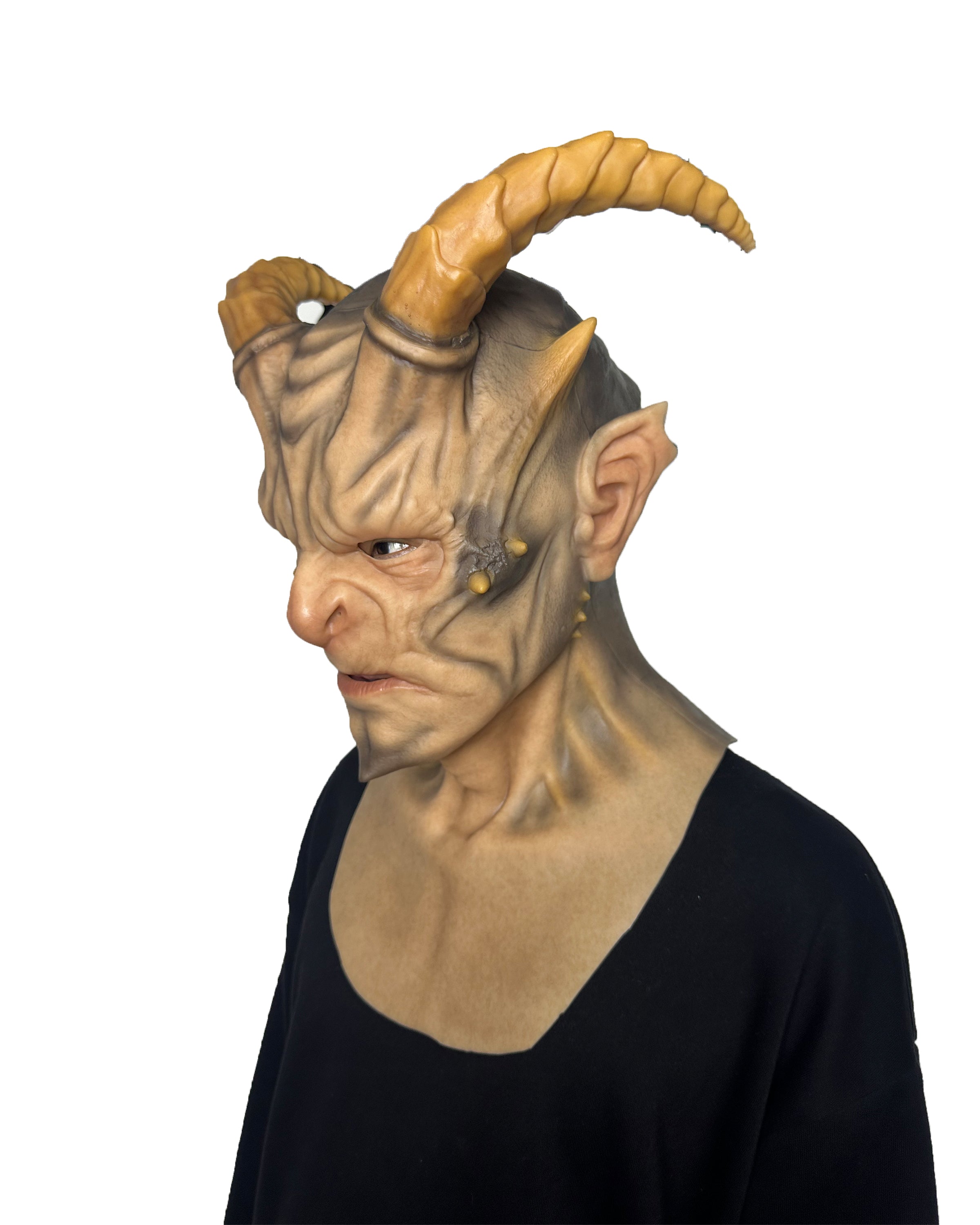 Máscara de cuernos de demonio de cabeza completa – Máscara de cosplay de diablo ultra realista para Halloween, terror y cine