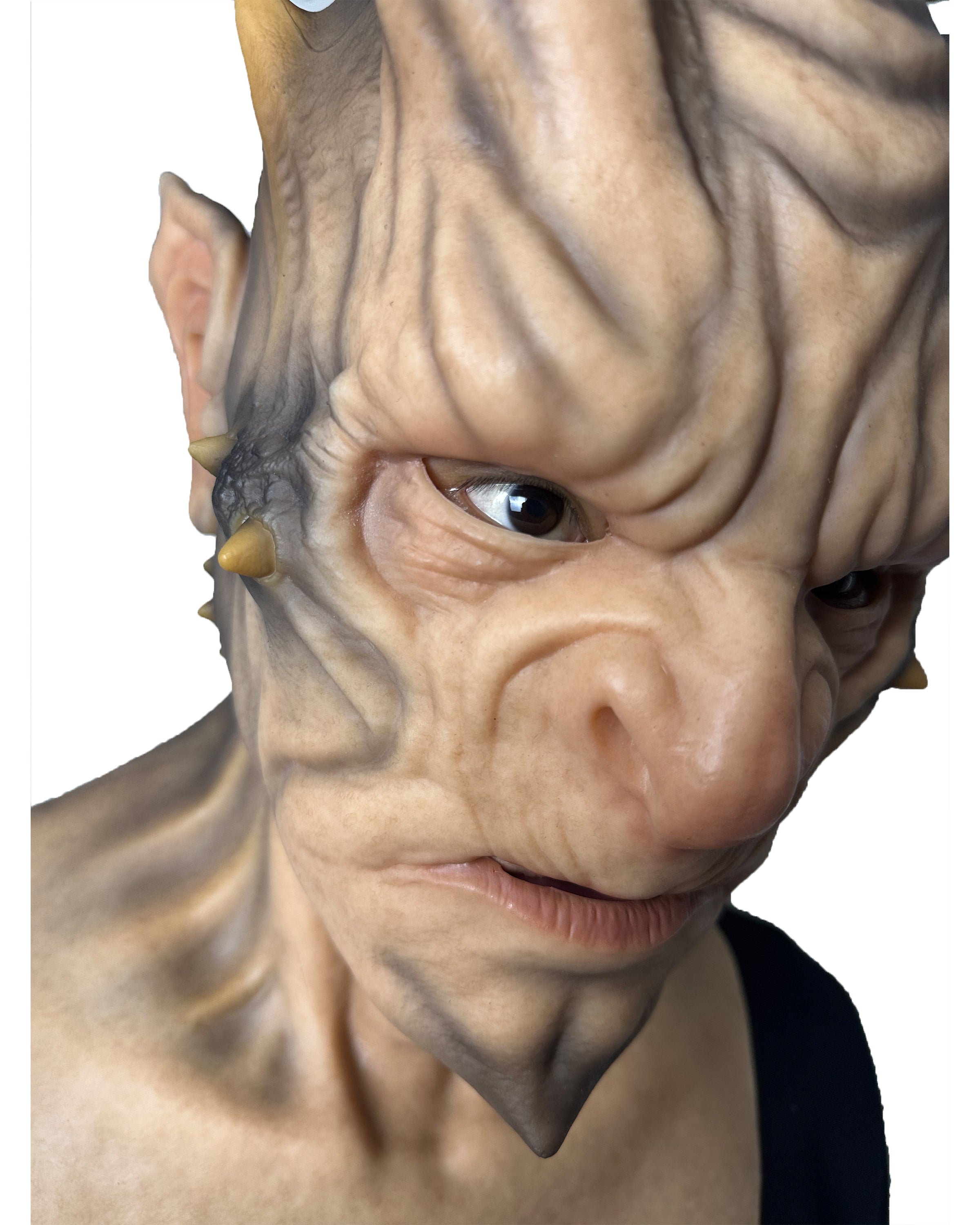 Máscara de cuernos de demonio de cabeza completa – Máscara de cosplay de diablo ultra realista para Halloween, terror y cine