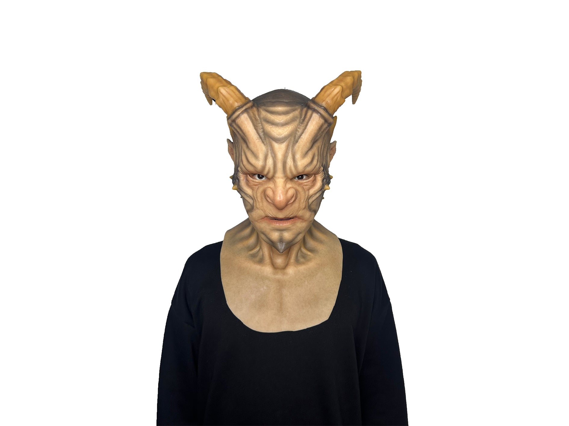 Máscara de cuernos de demonio de cabeza completa – Máscara de cosplay de diablo ultra realista para Halloween, terror y cine