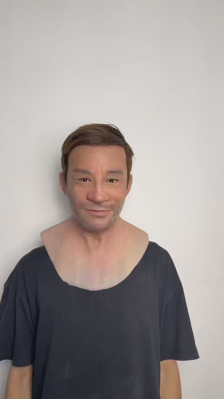 Ultra Realistic Middle-Aged Male Silicone Full Head Mask – Natural Smiling Man Mask for Disguise, Cosplay & Film
